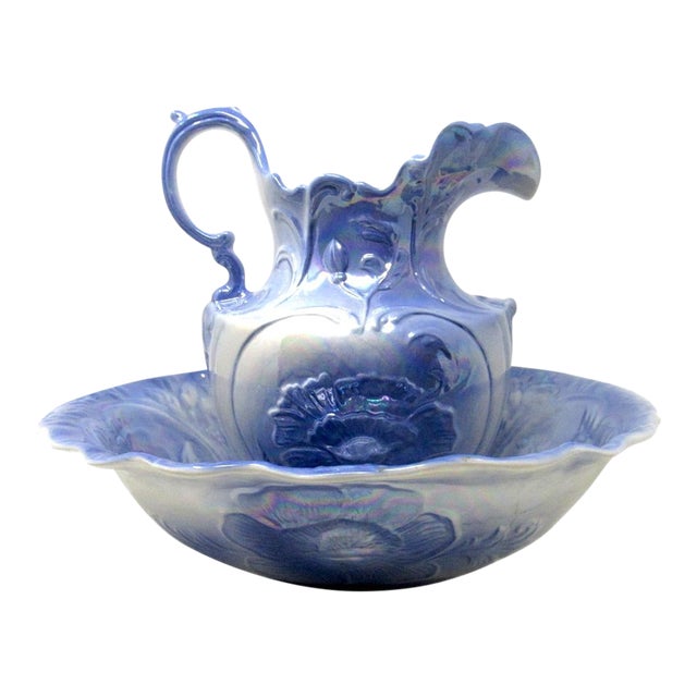 Antique Crown MC Porcelain Water Pitcher and Wash Basin Chairish