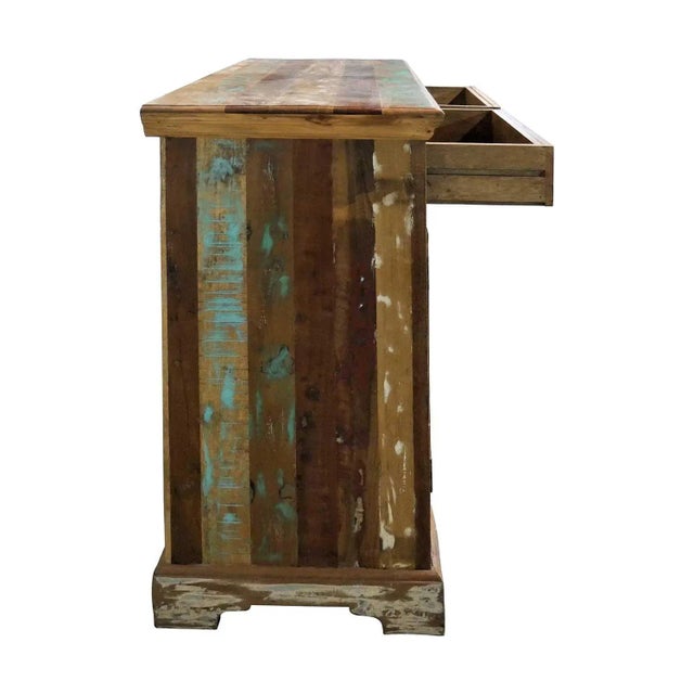 Wood Farmhouse Style Distressed Reclaimed Wood 2-Door Cabinet For Sale - Image 7 of 8