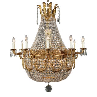 21st Century Brass Basket Empire Sac a Pearl Chandelier in Crystal and Antique Gold For Sale