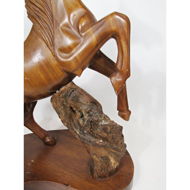 Mid-Century Hand-Carved Wooden Rearing Stallion on Natural Base – 17.5"h For Sale - Image 18 of 18
