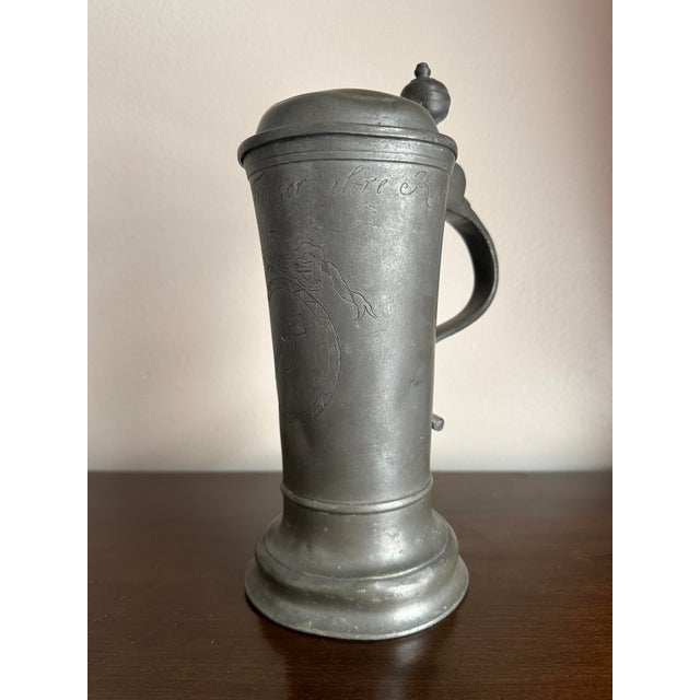 Antique 18th Century German Pewter Hand Etched Lidded Beer Stein for a Tradesman Stamped 1799 For Sale - Image 9 of 12