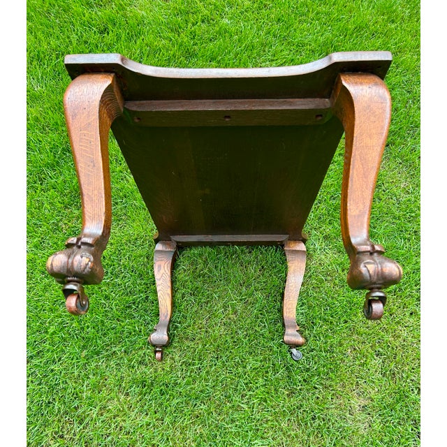 Antique, Tiger Oak, Coffee Table With Cabriole Legs, Eagle’s Talon Feet, and Wooden Casters, 1870’s For Sale - Image 10 of 12