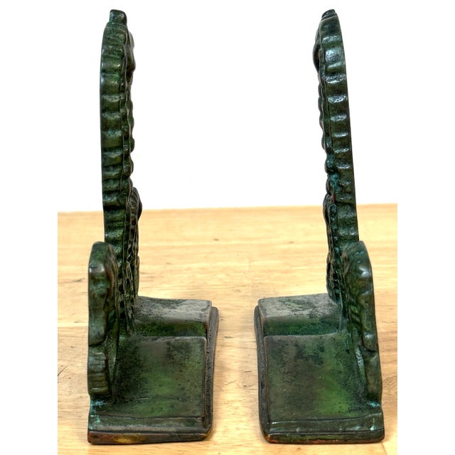 Arts & Crafts Bronze Seahorse Bookends, Attributed to E.T. Hurley, c.1920 For Sale - Image 11 of 18