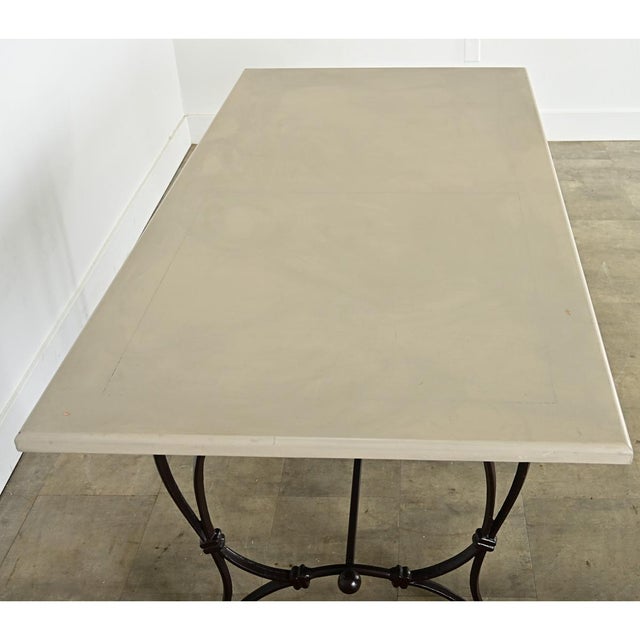 Wood French Vintage Iron Base Dining Table & Painted Wood Top For Sale - Image 7 of 12