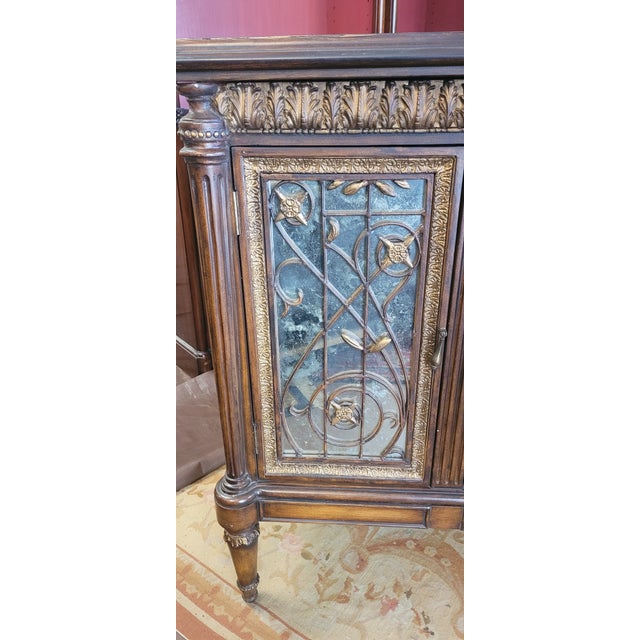Beautiful Pulaski Mirrored & Leather Top Server For Sale - Image 10 of 15