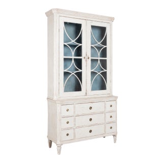 19th Century Swedish Gustavian White Painted Bookcase Display Cabinet For Sale