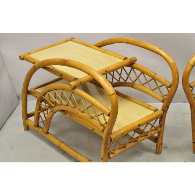 Vintage Tiki Rattan Bentwood Bamboo 2 Tier Sculptural End Tables - A Pair For Sale - Image 12 of 12