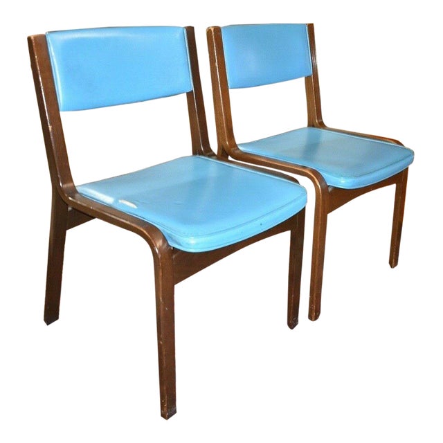 Mid Century Modern Thonet Bentwood Blue Upholstered Side Chairs - a Pair For Sale
