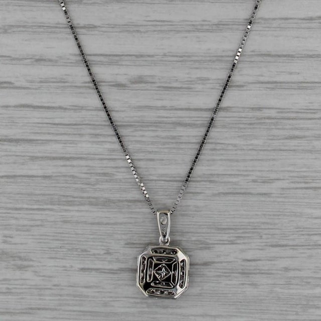 0.50ctw Princess Diamond Halo Pendant Necklace 14k White Gold 18" Box Chain For Sale - Image 4 of 6