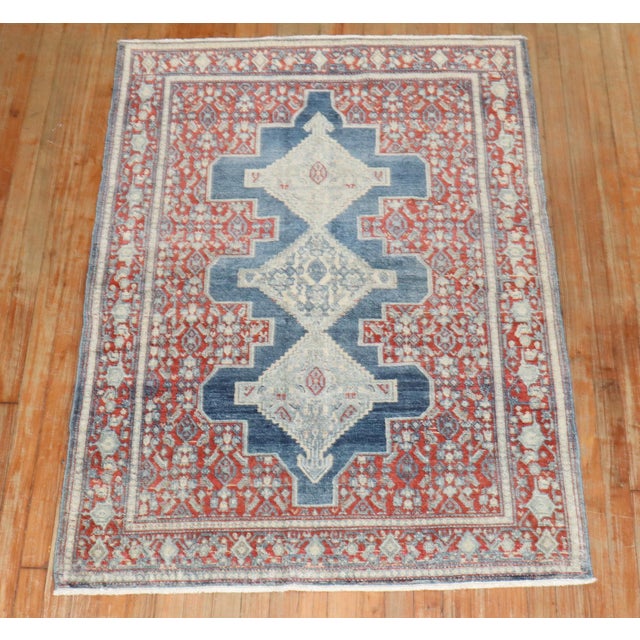 Persian Zabihi Collection Ink Blue Antique Persian Senneh Rug - 3'7" x 4'10" For Sale - Image 3 of 9