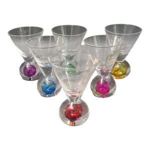 Vintage Set of 6 Italian Art Glass Colorful Bubble Base Cordials, Shot, Snap, Glasses