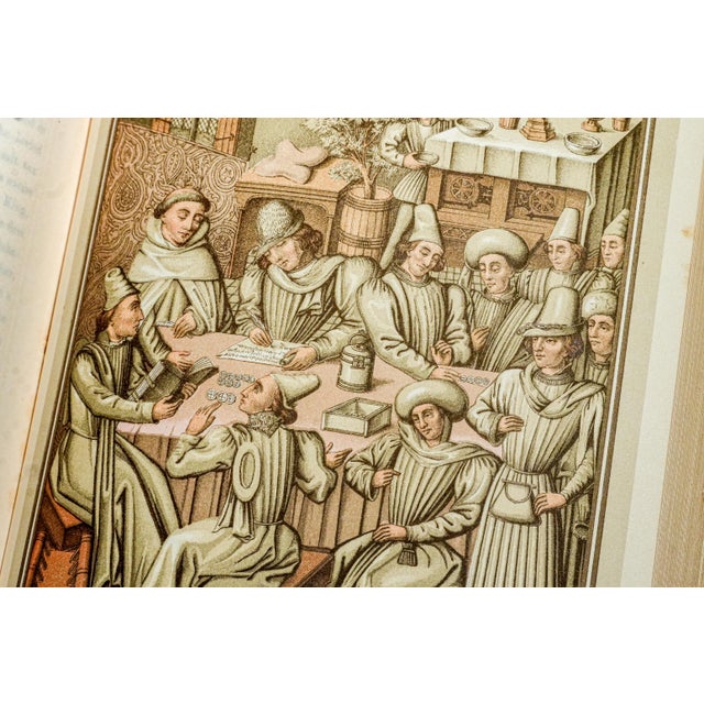 Orange Amazing Illustrated Antique Leather Spine Book Set Middle Ages and Renaissance Art and Culture Paul Lacroix Home Decor Reference For Sale - Image 8 of 13