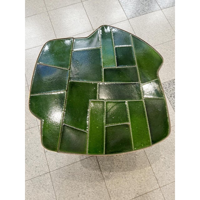 Metal Italian Raku Ceramic & Bronze Sculptural Side Table For Sale - Image 7 of 12