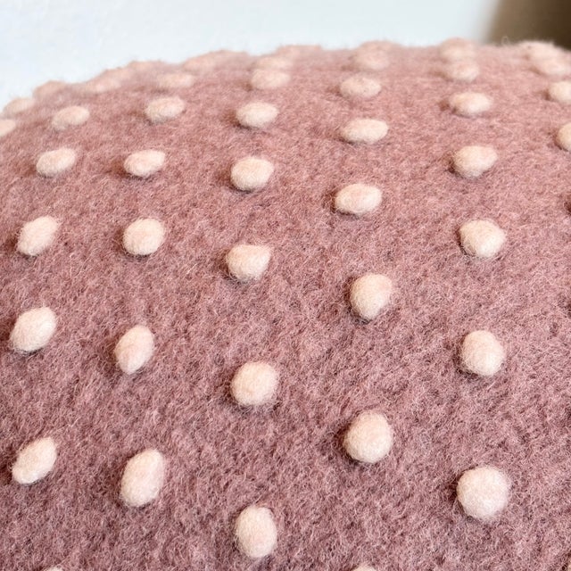 Mushroom Ottoman in Petal Pink Wool Dot For Sale - Image 9 of 10