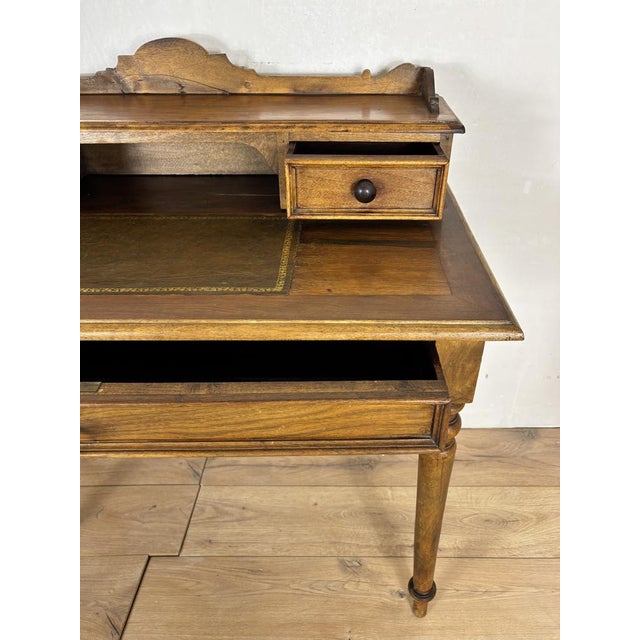English Oak Writing Desk with Raised Gallery and Drawers, 1930s For Sale - Image 14 of 17