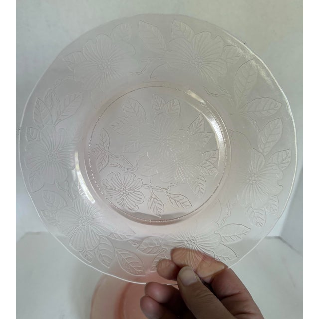 1930s Set of 7 MacBeth-Evans Dogwood Pink Depression Glass Luncheon Plates For Sale In Los Angeles - Image 6 of 8