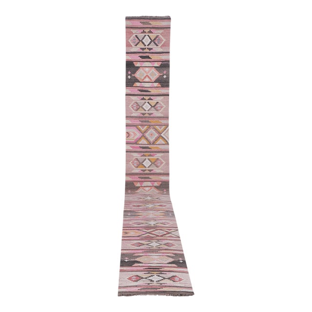 Vintage Striped Turkish Kilim Runner - Hallway Kilim 2'6'' X 24'5'' For Sale