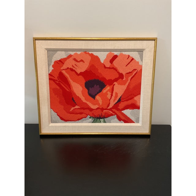 Vintage Poppy Needlepoint Matted and Framed For Sale - Image 12 of 12