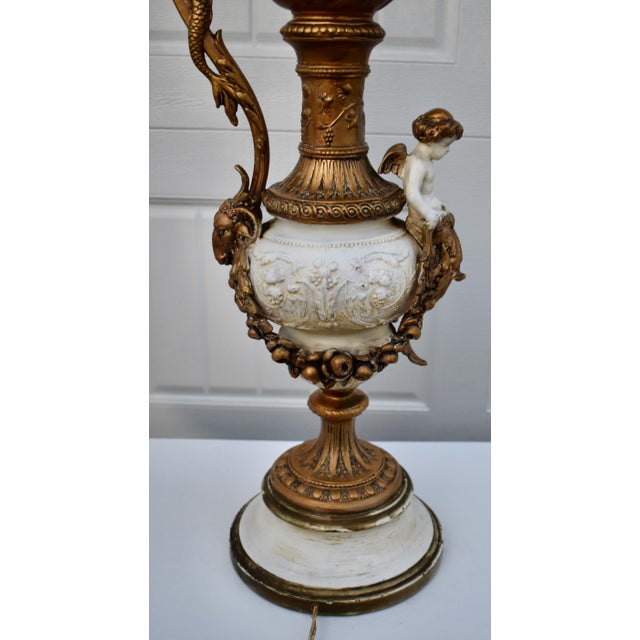 Antique Gilded Metal Lamp Renaissance Style Ornate Ewer Designed Figural Details For Sale - Image 13 of 17