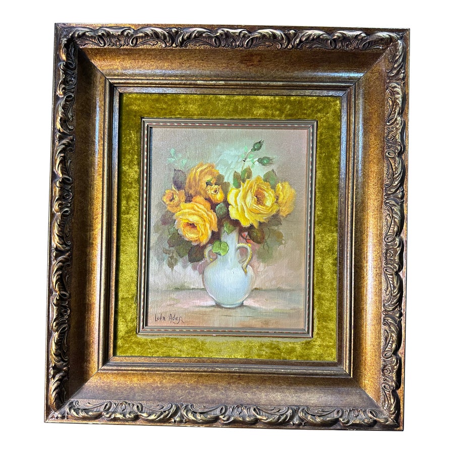 1950s Mid-Century Modern Lola F Ades Yellow Roses Painting