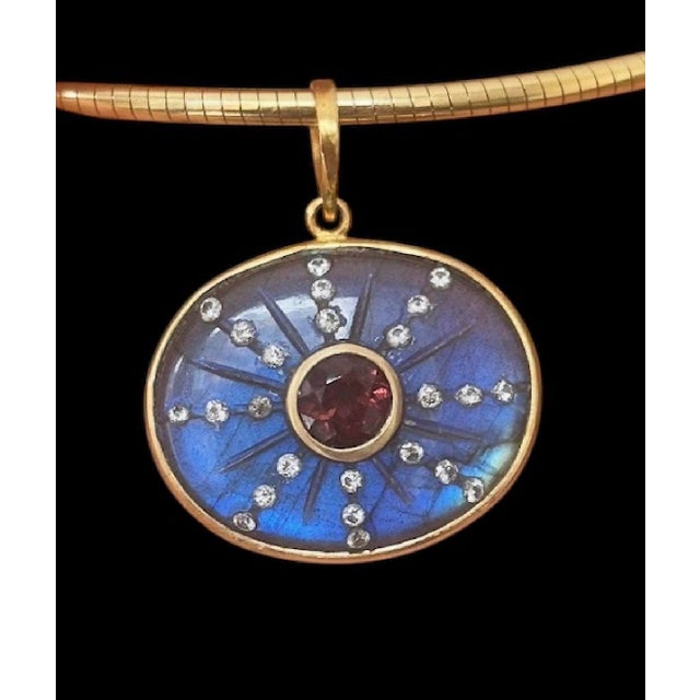 Sol Pendant, Labradorite With Brown Tourmaline, Diamonds & 14k Gold For Sale - Image 4 of 11