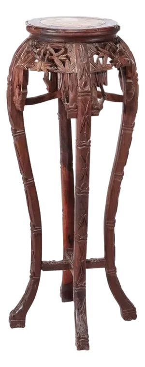 Antique Chinese Carved Bamboo Form Hardwood Marble Top Table C1920