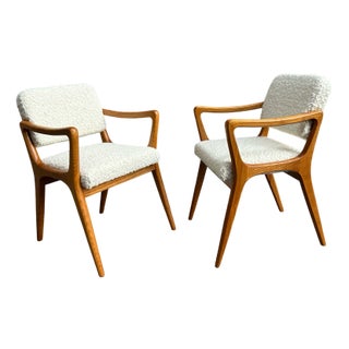 Set of Armchairs with Dark Wood Frame and White Bouclé Fabric, 2000s For Sale