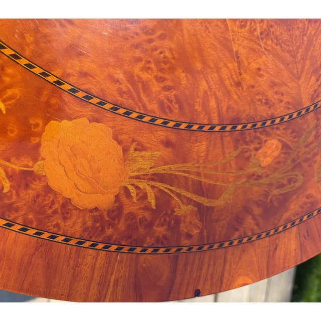 Italian Marquetry Burlwood Center Table With Custom Glass Top For Sale - Image 14 of 17