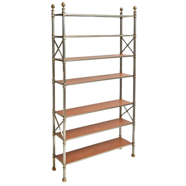 Mid 20th Century Pair of Maison Jansen Brass & Leather Etageres For Sale - Image 5 of 5