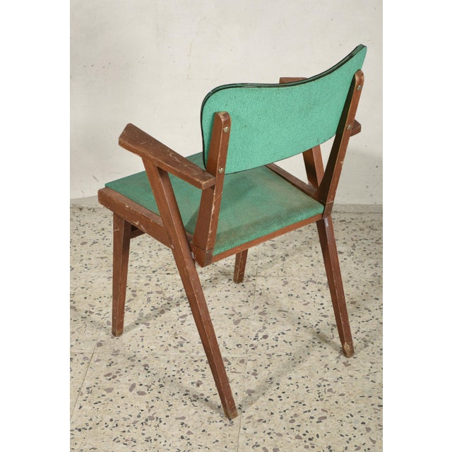 Armchair with Solid Wood Frame and Green Leatherette Seat, Italy, 1960s For Sale - Image 3 of 6