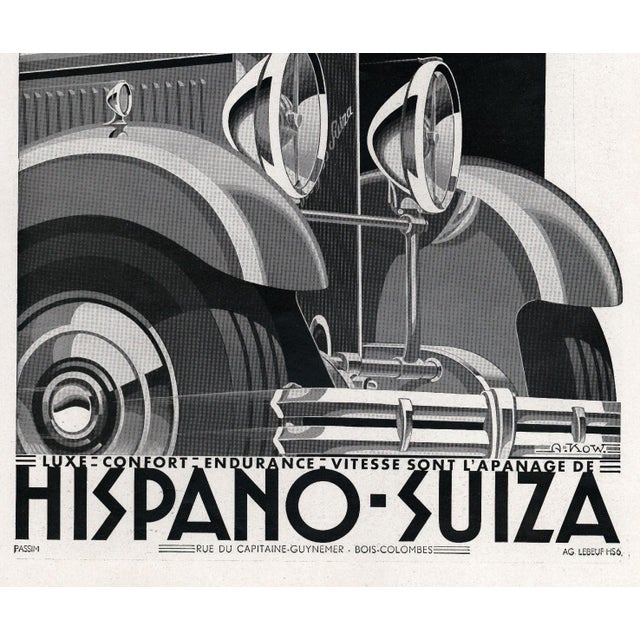 Art Deco 1932 Rare French Art Deco Hispano-Suiza Automobile Print by a Kow For Sale - Image 3 of 4