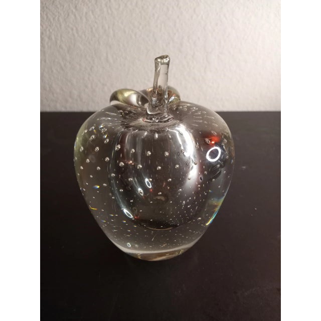 Glass Clear Art Glass Bullicante Apple Shaped Paper Weight For Sale - Image 7 of 8
