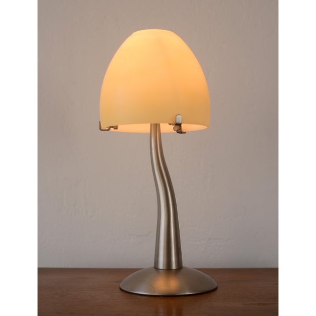 Postmodern Vintage Postmodern Memphis Brushed Metal & Glass Table Lamp For Sale - Image 3 of 9