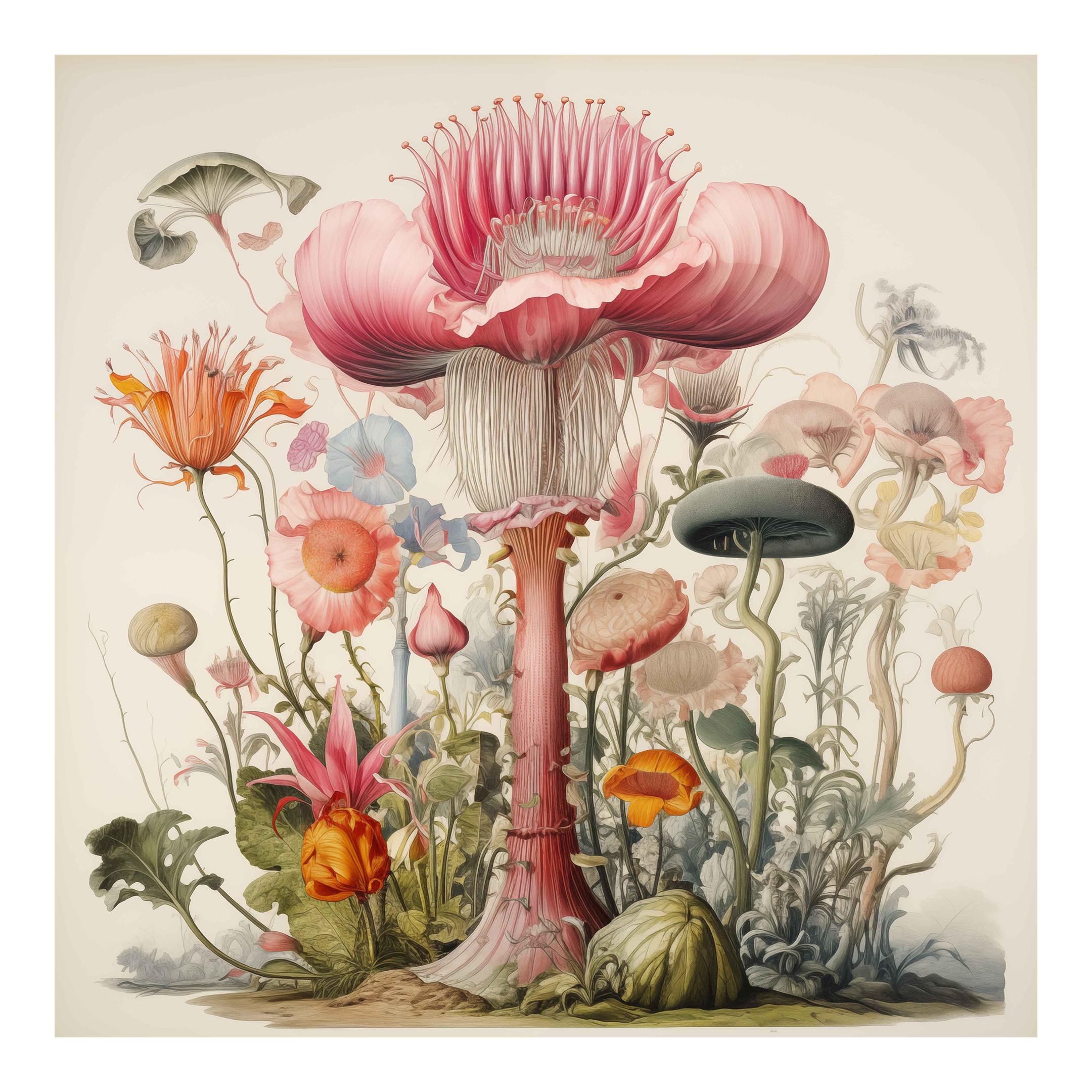 20' X 20' 'Flowers' Botanical Print, 'Hortus Floridus' Style