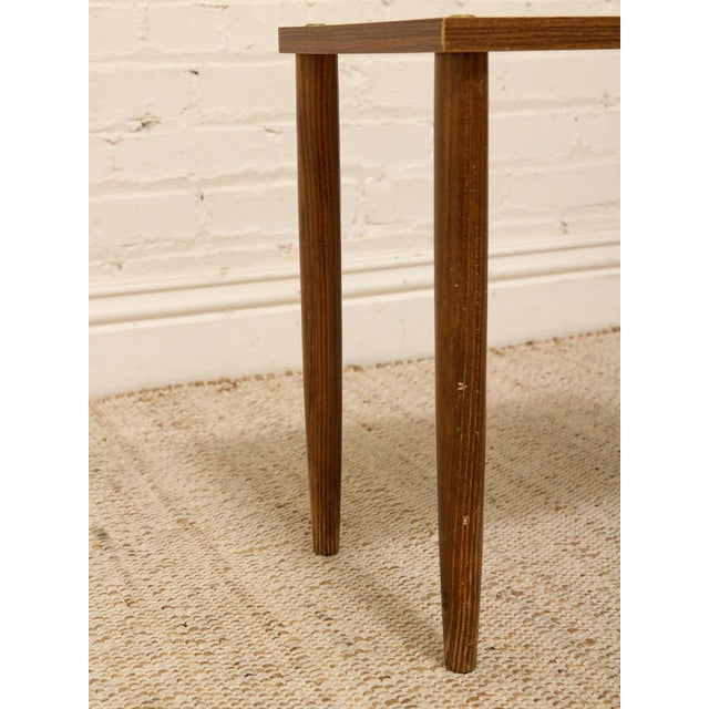 Wood Vintage Mid-Century Modern Wood Side Table With Brass Corner Accents For Sale - Image 7 of 8