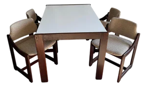 Mid-Century Modern White Table and Chairs, Set of 5