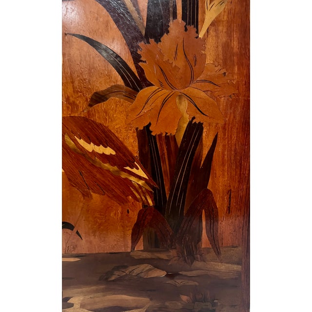 Brown Art Nouveau Marquetry Panels in the style of Ecole de Nancy, 20th Century, Set of 2 For Sale - Image 8 of 15