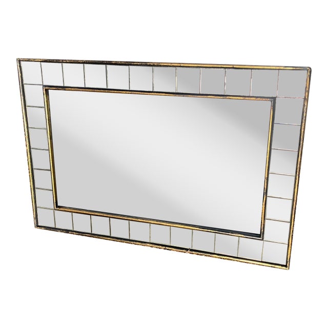 1960s Hollywood Regency Wall Mirror LaBarge Era 36 Individual Square Mirror Border Gilt on Black For Sale