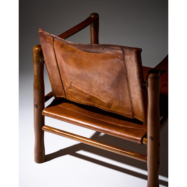 Mid-Century Modern Wood and Cognac Leather Safari Armchair For Sale - Image 9 of 9