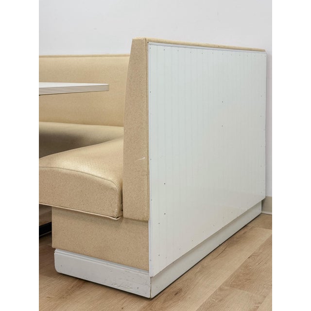 Vintage Retro Diner Banquette Booth Set Chrome Table Cream Vinyl L-Shape For Sale - Image 9 of 18