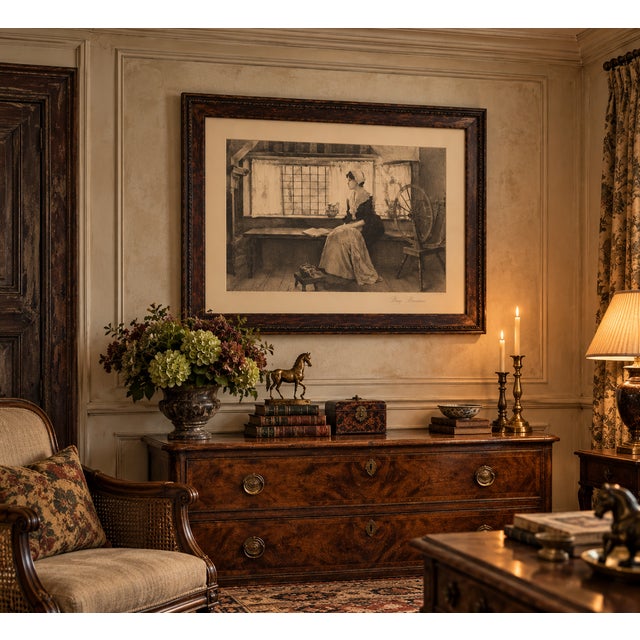 An impressive large-scale antique-style framed etching titled "Day Dreams," after a painting by American artist Percy...