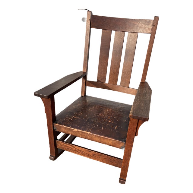 1920s Gustav Stickley Model 365 Oak Rocking Chair For Sale