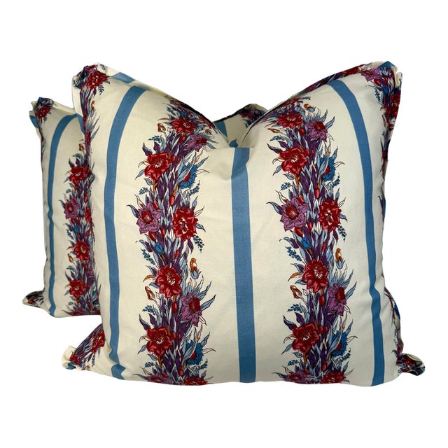 Brunschwig & Fils "Mistral Stripe" 22" Pillows-a Pair For Sale