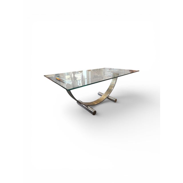 Glass Modern Dining Table in Chrome with Brass and Glass, 1970s For Sale - Image 7 of 7