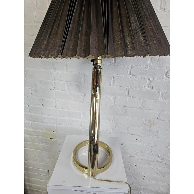 Metal Bass Squiggle Table Lamp With Pleated Shade For Sale - Image 7 of 8