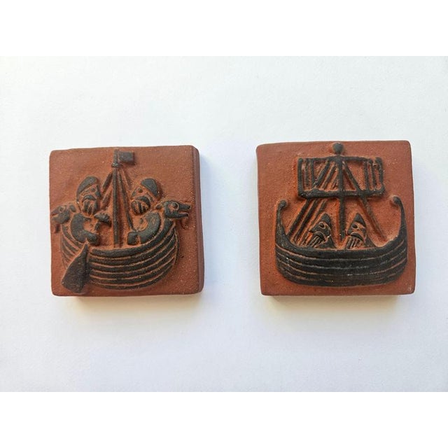 Mid-Century Ceramic Tiles with Viking Motifs from Thyssen, 1960s, Set of 2 For Sale - Image 6 of 11