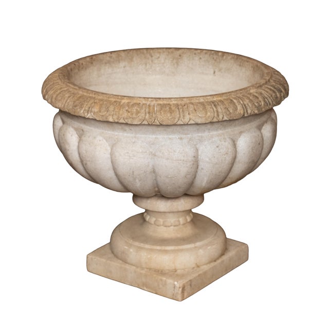 Antique White Italian Neo-Classical Wine Cooler or Standing Urn Centerpiece of Carved Marble For Sale - Image 8 of 12