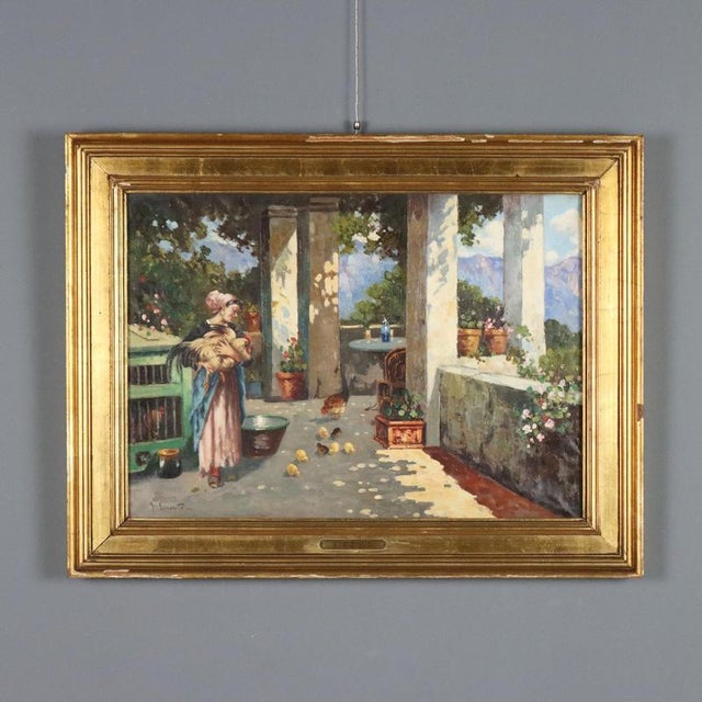G. Esposito, Painting with Scene on the Veranda, Oil on Canvas For Sale - Image 12 of 12