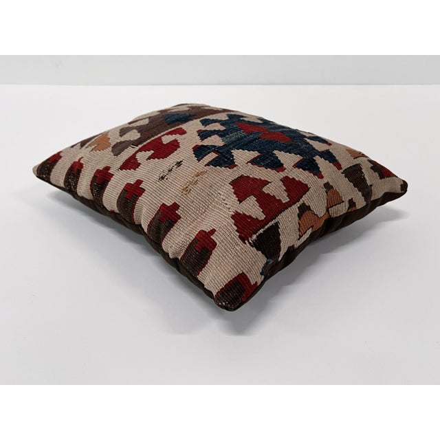 Vintage Turkish Kilim Pillow | Handwoven Wool Decorative Cushion | 11 in X 14 In For Sale In New York - Image 6 of 12
