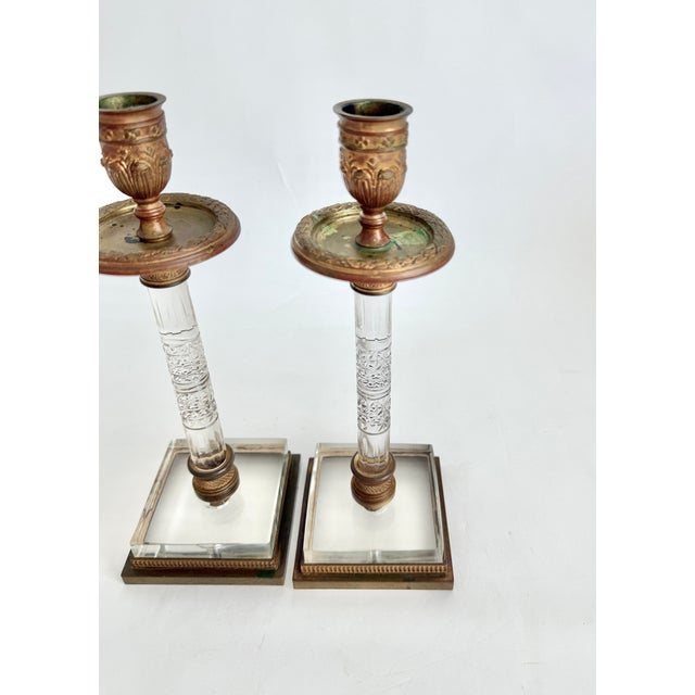 19th C French Restoration Gilt Bronze & Cut Crystal Candlesticks - A Pair For Sale - Image 12 of 13